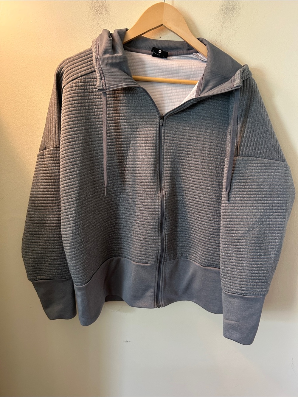Women’s Nike Dry Fit Full Zip Boxy Ribbed Logo Training Hoodie Cool Gray Size XL